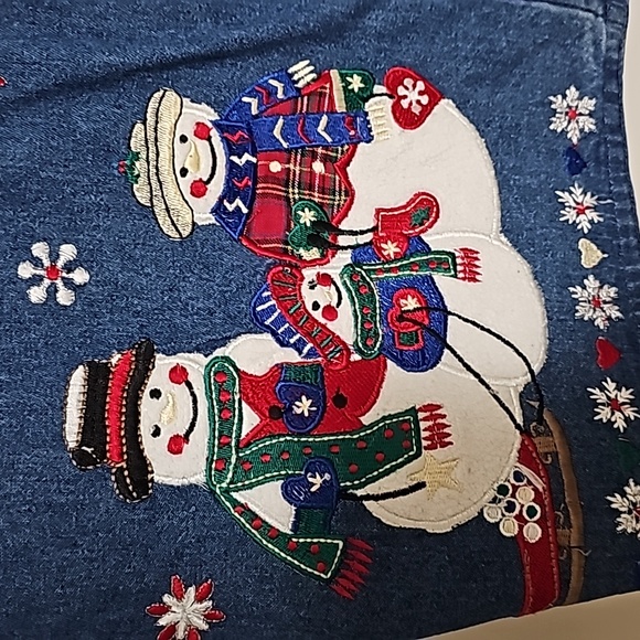 Dress Barn Snowflake Denim Vest  Xl Christmas Holiday Zipper Closure Estate Sale - Picture 2 of 4